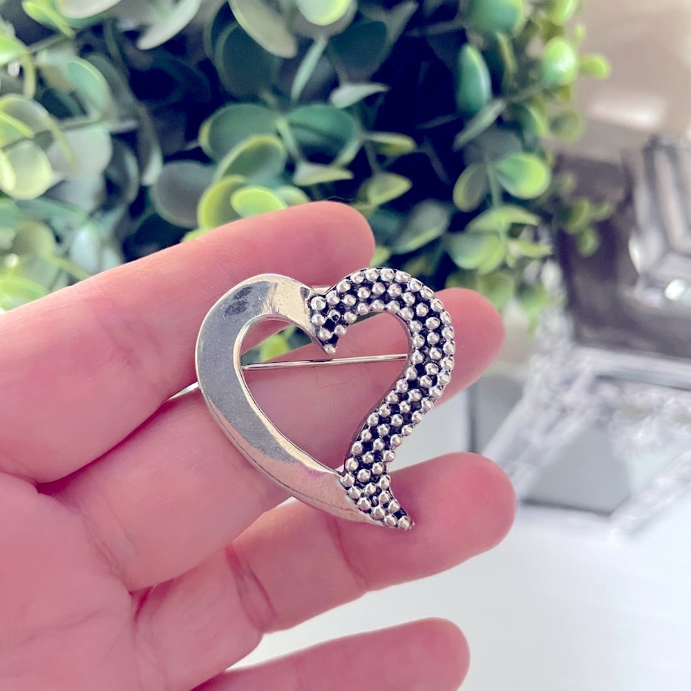 VINTAGE STERLING SILVER 925 THICK BROOCH PIN HEART SHAPE BRUTALIST DESIGN